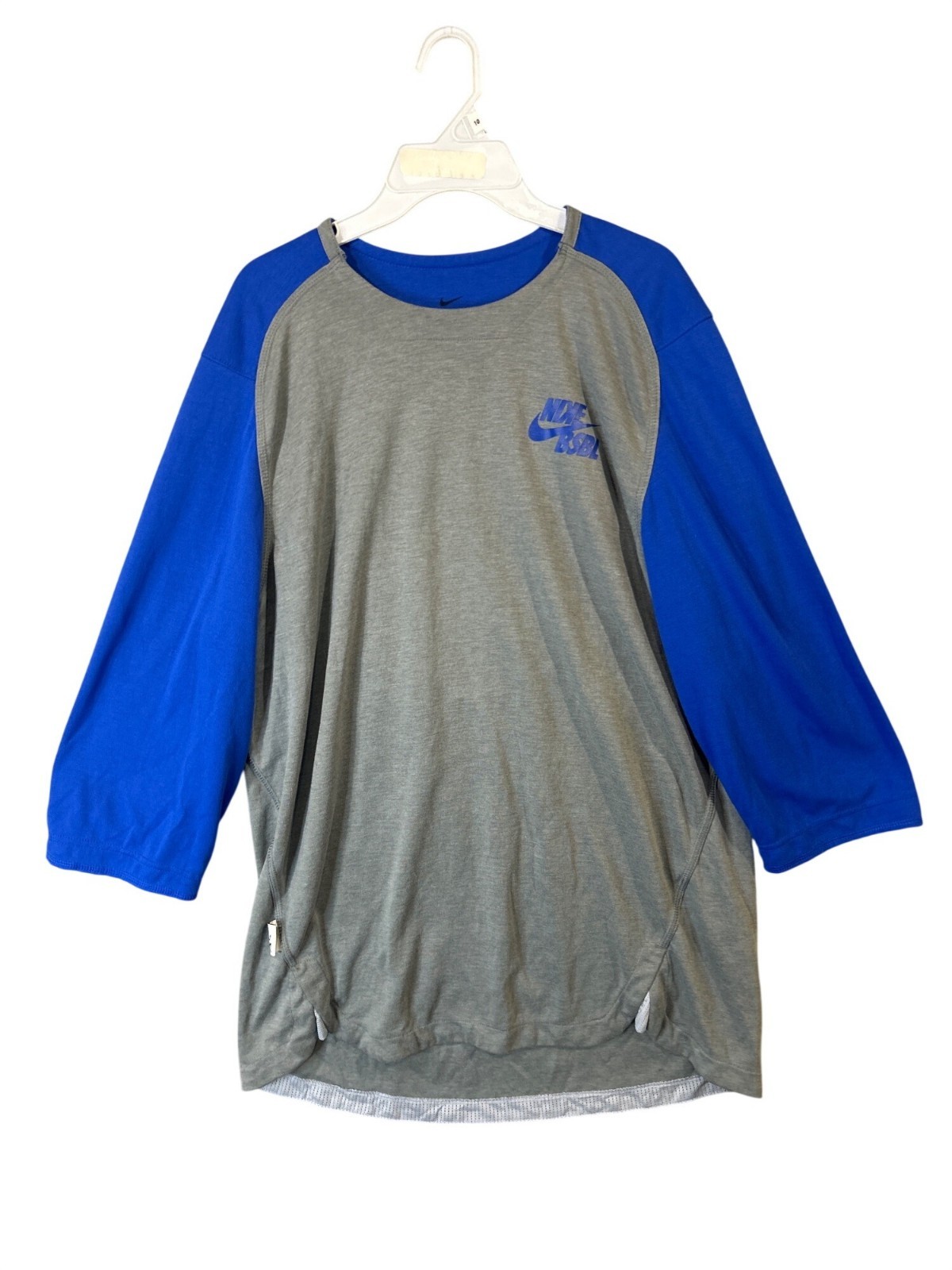 Nike Men's Medium Dri-Fit Baseball Raglan 3/4 Sleeve Shirt Gray & Blue GUC gallery