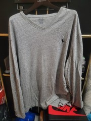 Ralph Lauren Polo Shirt XL V-Neck, Long Sleeve Grey Preworn
