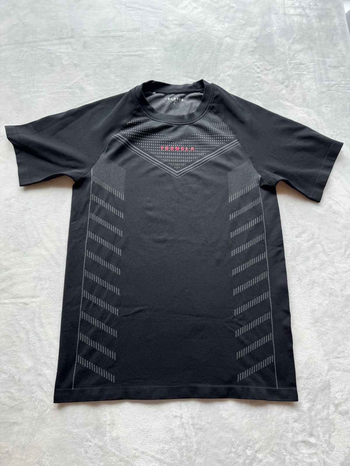YoungLA Mens 465 Superhero Compression Tee Black Gray Red Letters Sz Large gallery