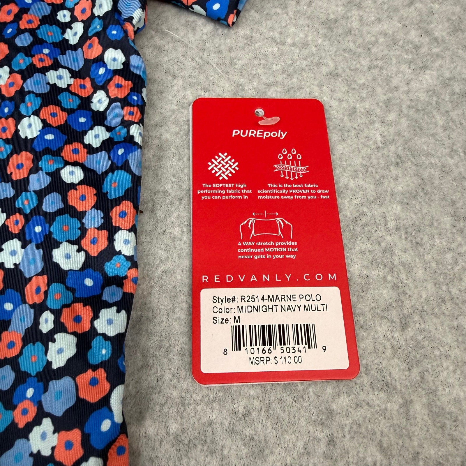 Redvanly Marne Polo Shirt Golf Men's Medium Midnight Navy Blue Floral Pattern gallery