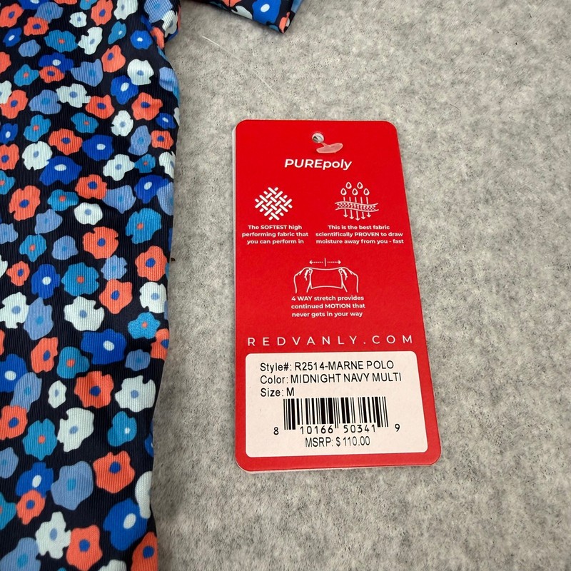 Redvanly Marne Polo Shirt Golf Men's Medium Midnight Navy Blue Floral Pattern gallery