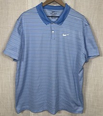 Nike Golf Tennis Men’s XXL Polo Shirt Athletic Light Blue White Stripe Dri Fit