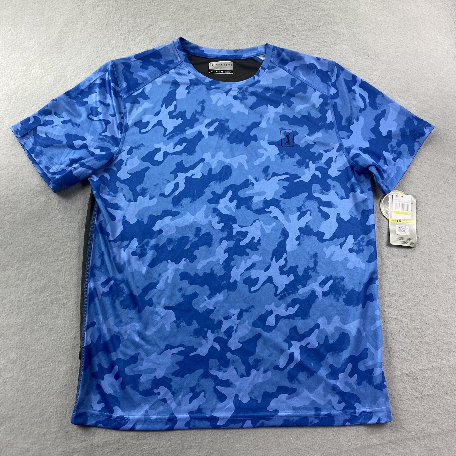 PGA Tour Shirt Mens Medium Blue Camo Short Sleeve Tee Wicking Outdoors UPF 15 gallery