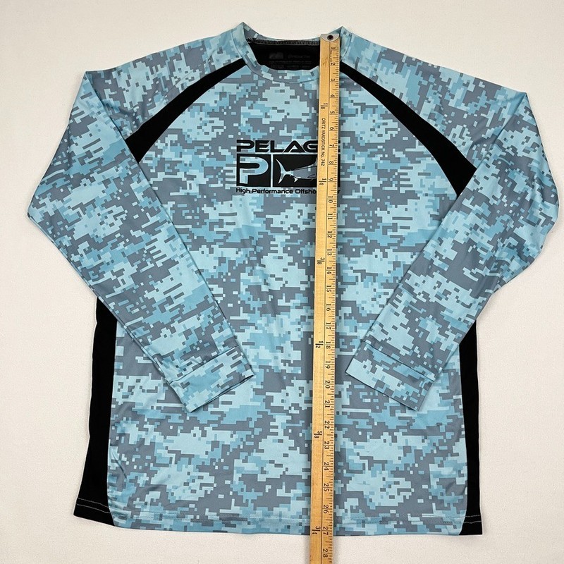 Pelagic Shirt Mens M Blue Gray Digital Camo Performance Fishing Fish Outdoor LS gallery