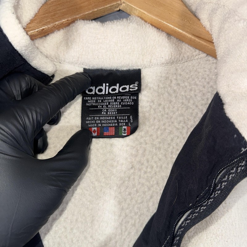 Vintage 90s Adidas Half-Zip Fleece Pullover Cream Black Size Large gallery