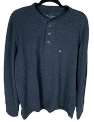 Men’s Eddie Bauer Gray Long Sleeve Waffle Knit Thermal Henley Top Size L Basic