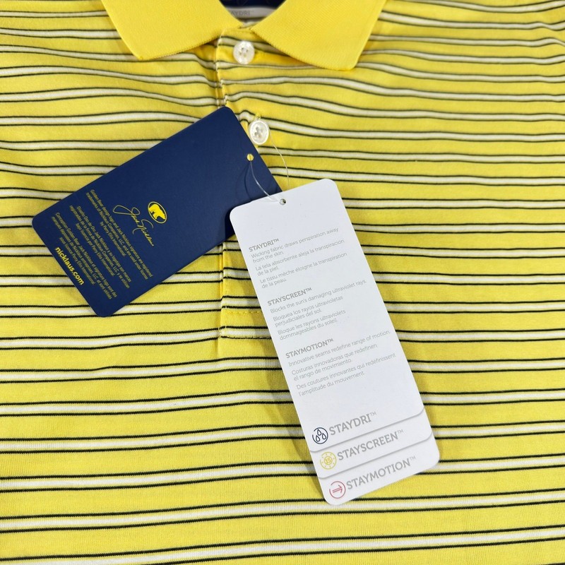 Jack Nicklaus Golf Polo Shirt Mens M Yellow Striped Staydri Golden Bear UPF NWT gallery