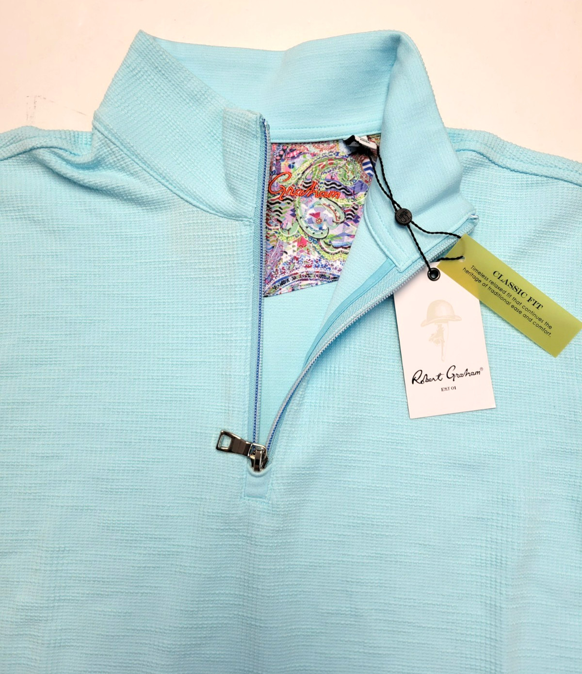$188 New Robert Graham SPEILBERG Quarter Zip L/S Pullover Men MEDIUM M Ice Blue gallery