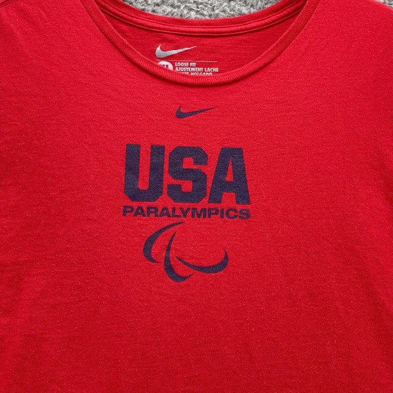 Nike USA Paralympics Tee Men Extra Large XL Red Loose Fit Swoosh Front Cotton gallery
