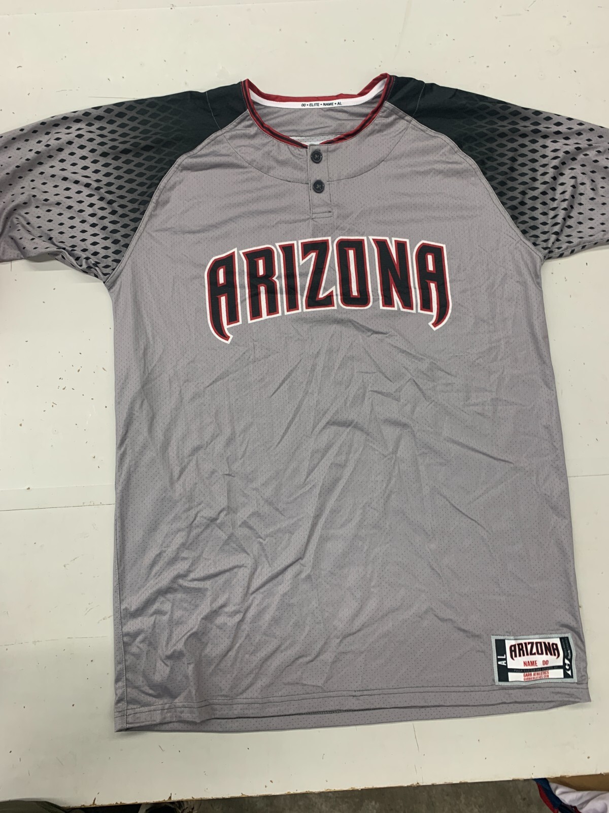 Arizona Elite Two Button Henley Men's Large Baseball Jersey Gray Black gallery