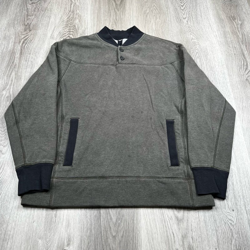 Lululemon Two Tone Pullover Sweatshirt 2 Button Mens Size L Large Olive Green gallery