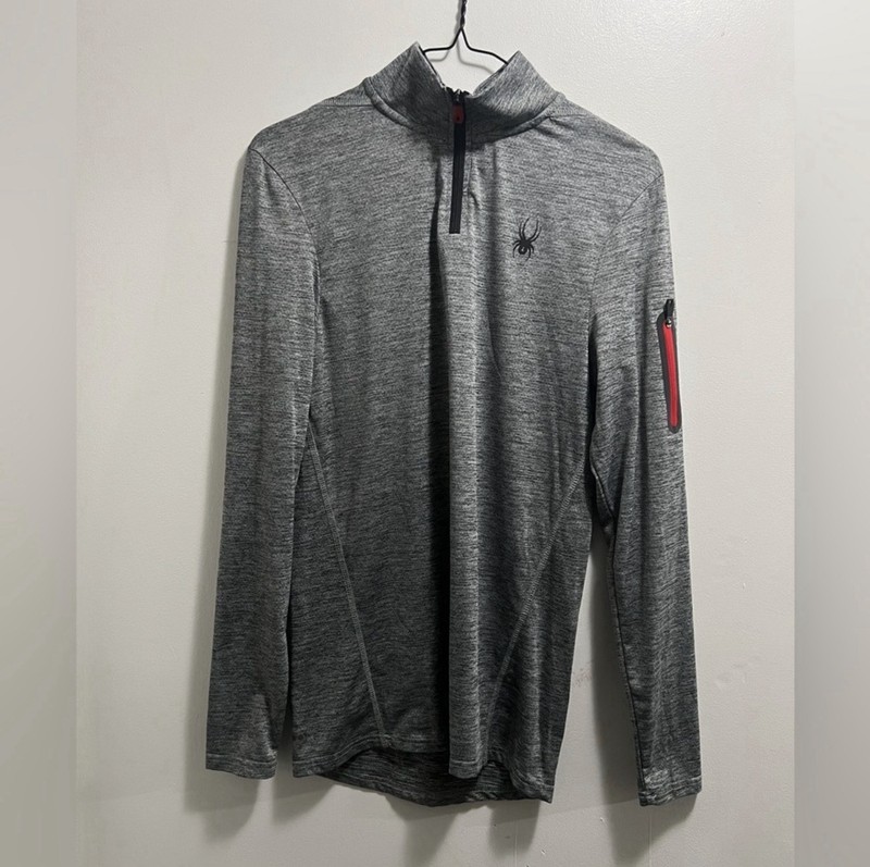 Spyder Active Men's S Gray 1/4 Zip Mock Neck Long Sleeve Polyester Pullover gallery