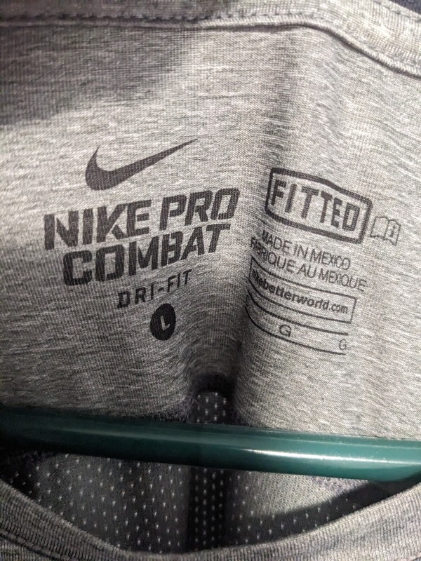 Nike Pro Combat Gray Fitted Athletic T Shirt Dri Fit Short Sleeve Mens SZ L gallery