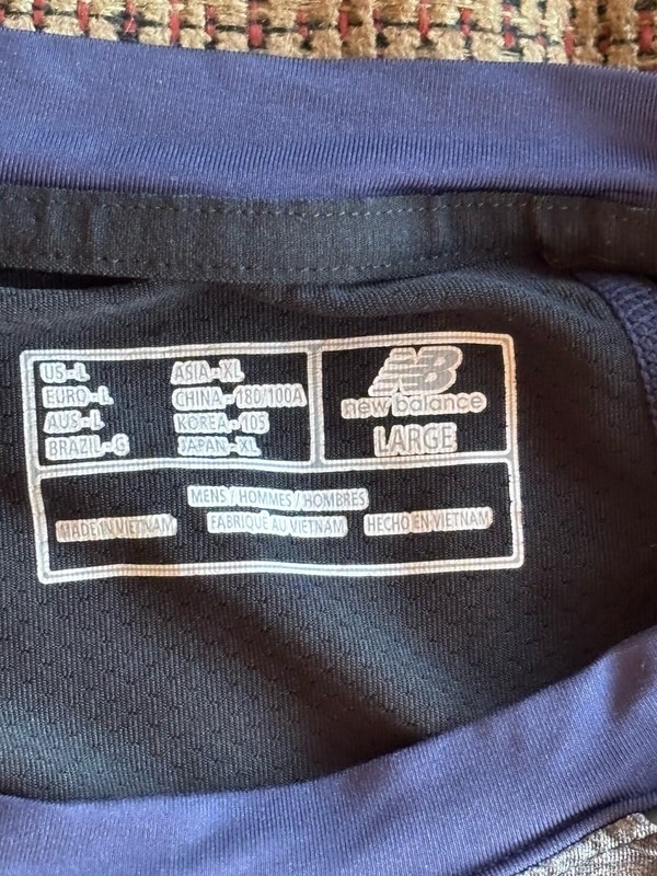 New Balance Mens Baseball Base Layer 3/4 Poly T-Shirt Navy Gray Black Lg - EUC! gallery