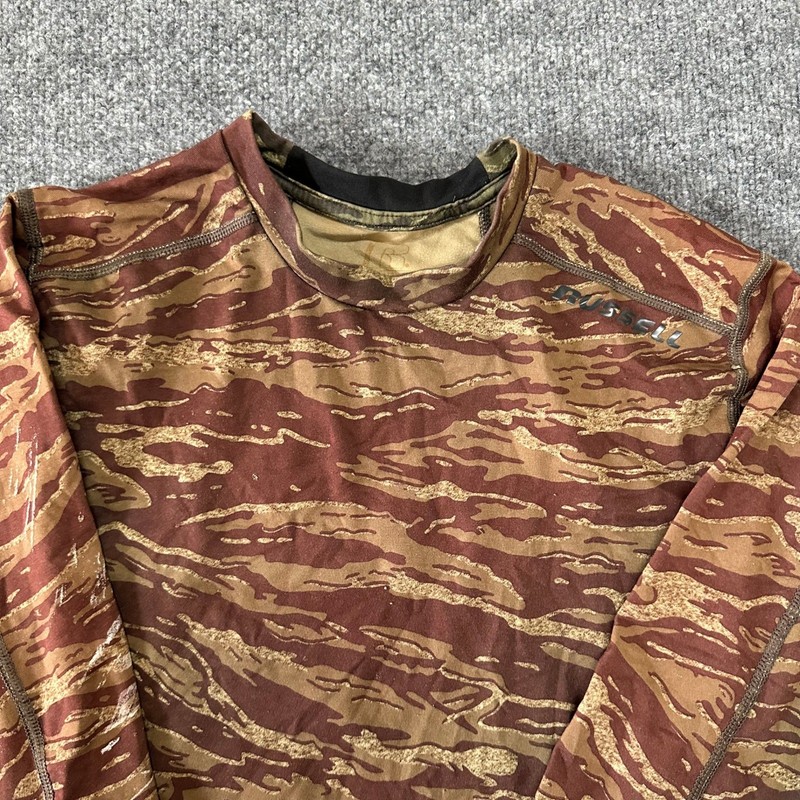 Russell Long Sleeve Mens Size S Brown Tiger Stripe Camo Performance Athletic gallery