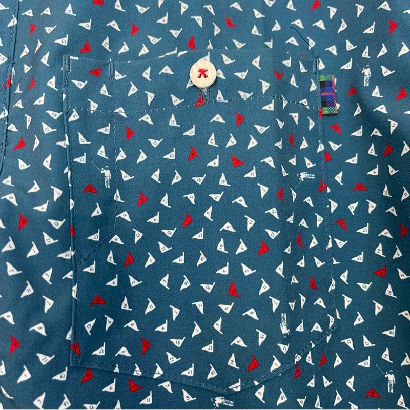 NWOT William Murray Golf Pin High Button-Down Blue Red & White Flags Size Large gallery