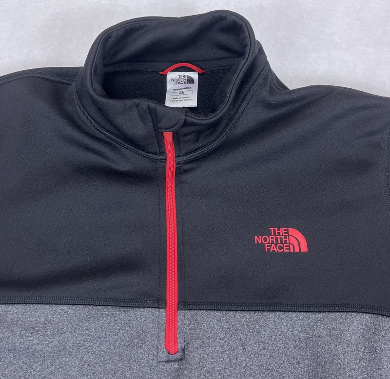 North Face Mens 1/4 Zip Mock Neck Polyester Black Gray Red Pullover Medium gallery