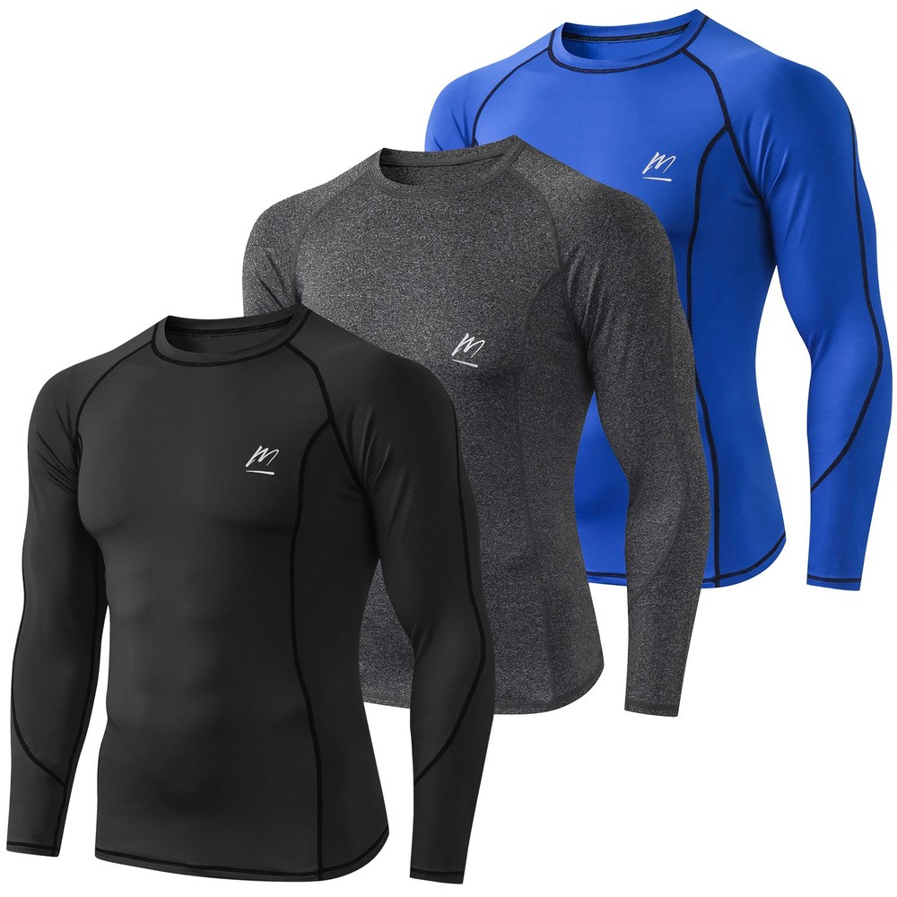 3Pack Men Long Sleeve Compression Top Quick Dry Cool Outdoor Running Gym Workout