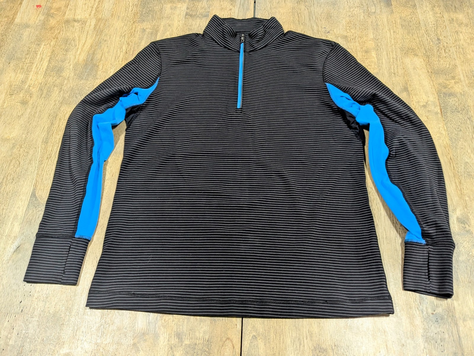Lululemon Men's Velocity 1/4 Zip Mini Hyper Stripe Black Gray Blue Stretch Large gallery