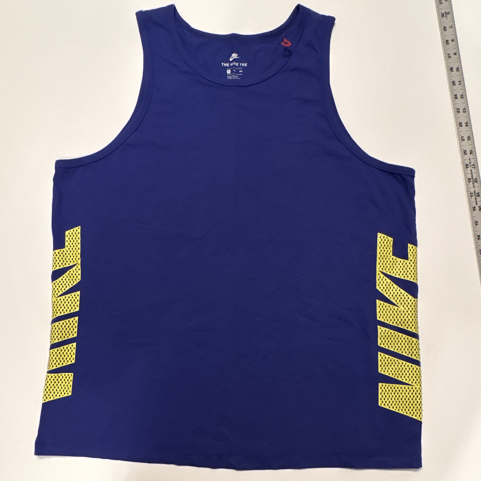 Nike The Nike Tee Men’s Tank XXL Blue/Yellow Breathable Athletic Fit Logo Retro gallery