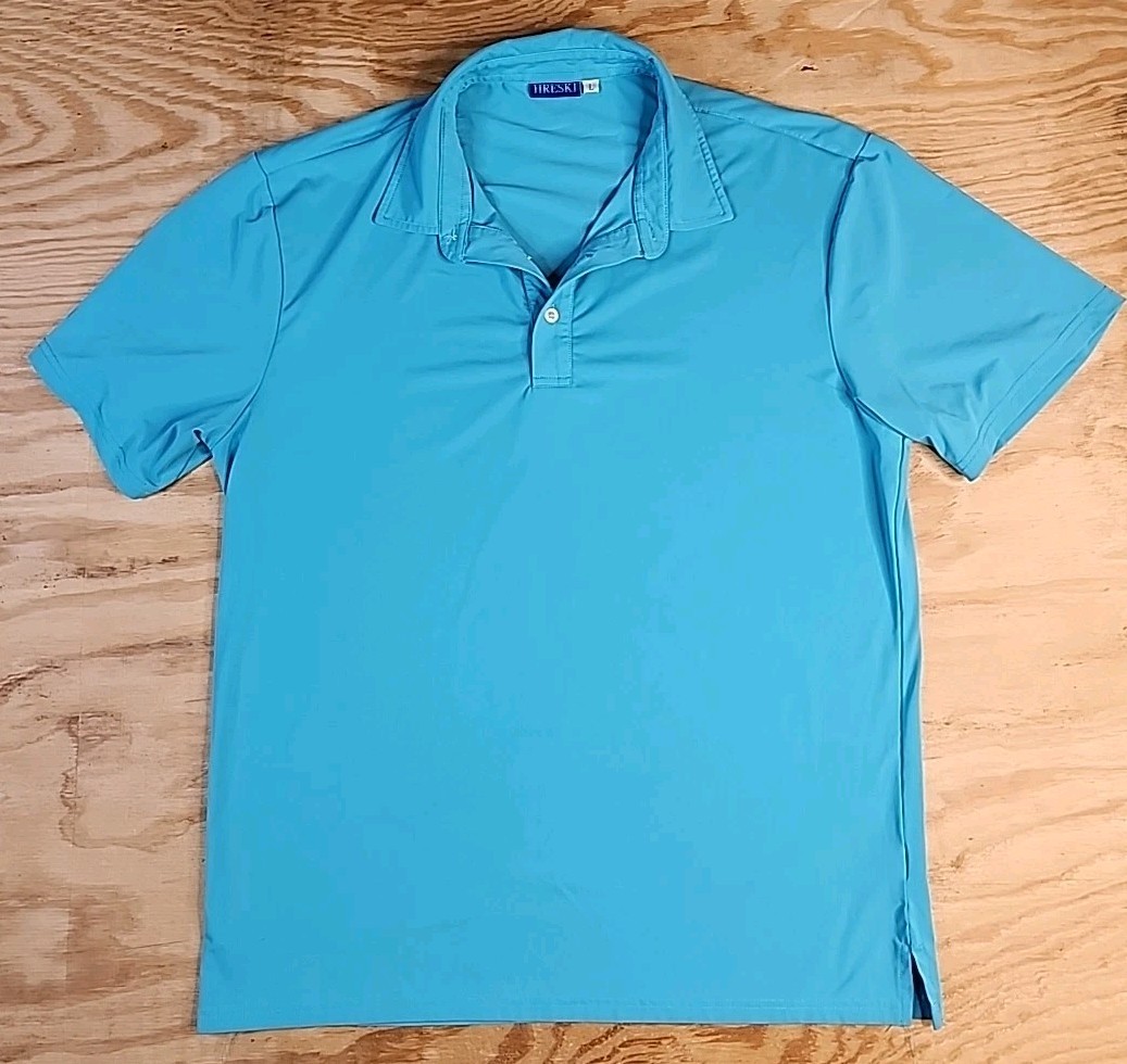 Hreski Aqua Blue Golf Polo Shirt Mens Large Lightweight Polyester Blend gallery