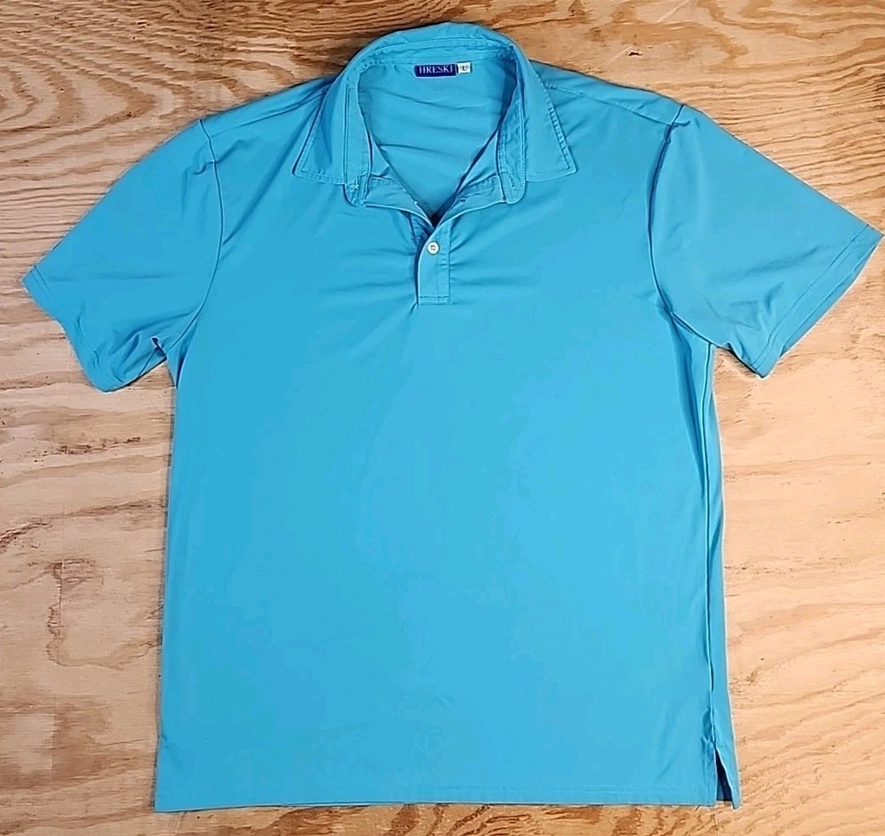 Hreski Aqua Blue Golf Polo Shirt Mens Large Lightweight Polyester Blend