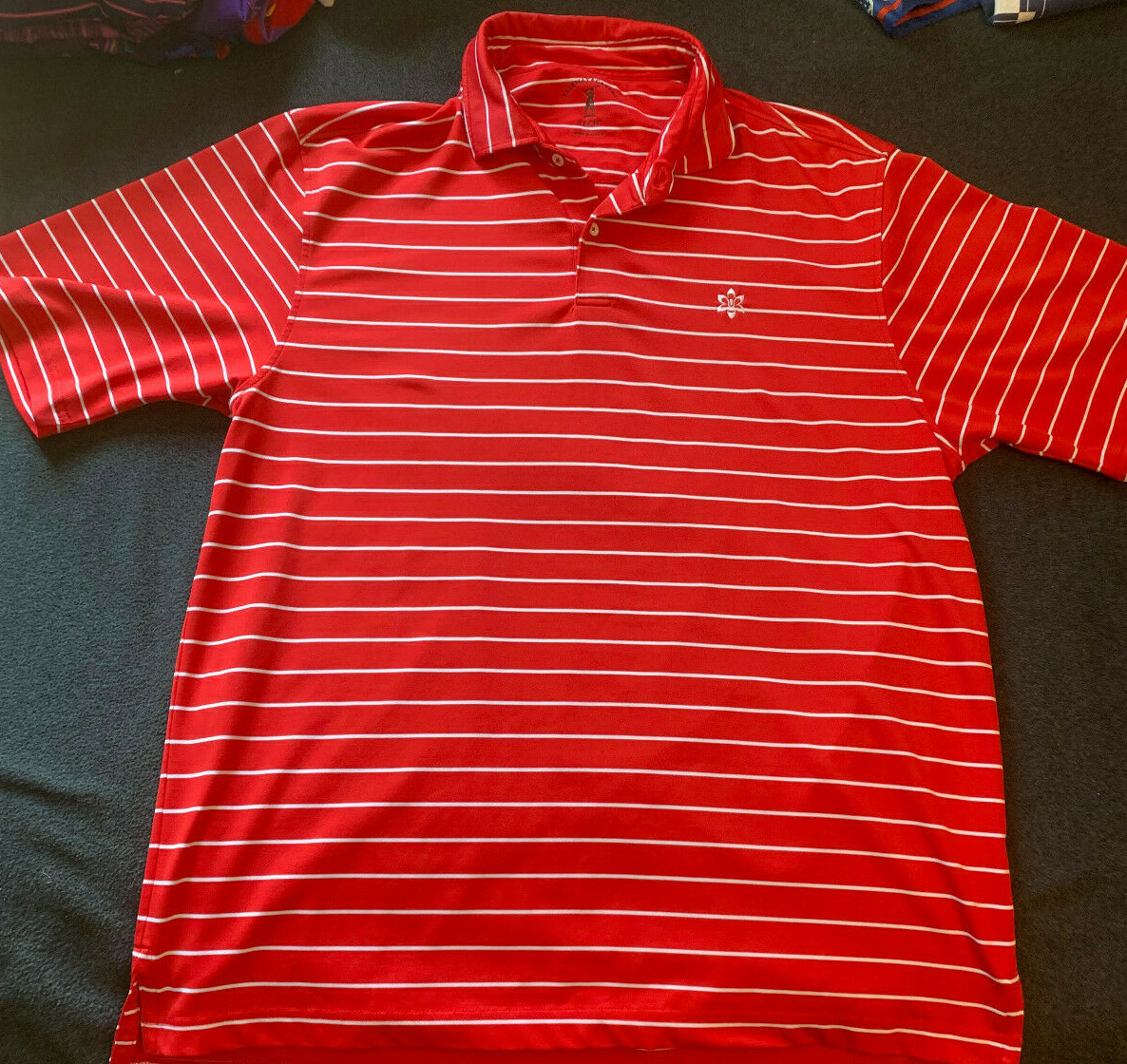 Fairway & Greene TECH Men's Large Red and White Striped Golf Shirt - Large gallery