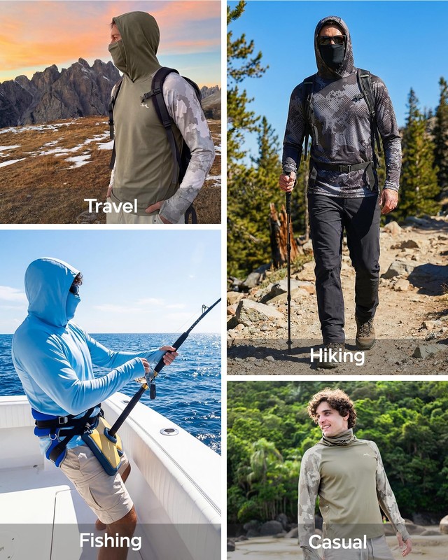 Men’s UPF 50+ Fishing Shirt Sun Hoodie with Detachable , Long Sleeve UV Rash ... gallery