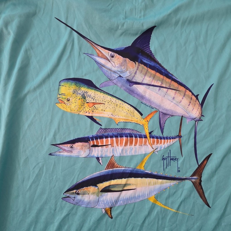 Guy Harvey Mens XXL Aqua Green Long Sleeve Performance Fishing Graphic Shirt gallery