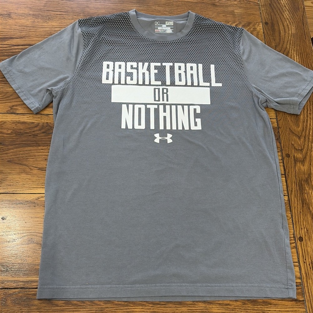 Men's Under Armour Gray Loose Fit Tee Size Small “Basketball Or Nothing”