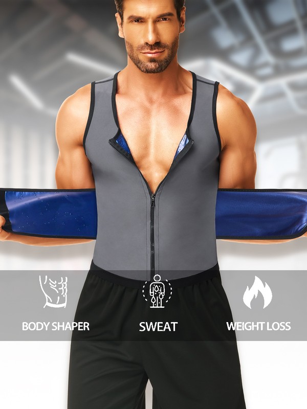 Men 2 in 1 Waist Trainer Sauna Shirt for Men Sweat Band for Stomach Gym Workout gallery