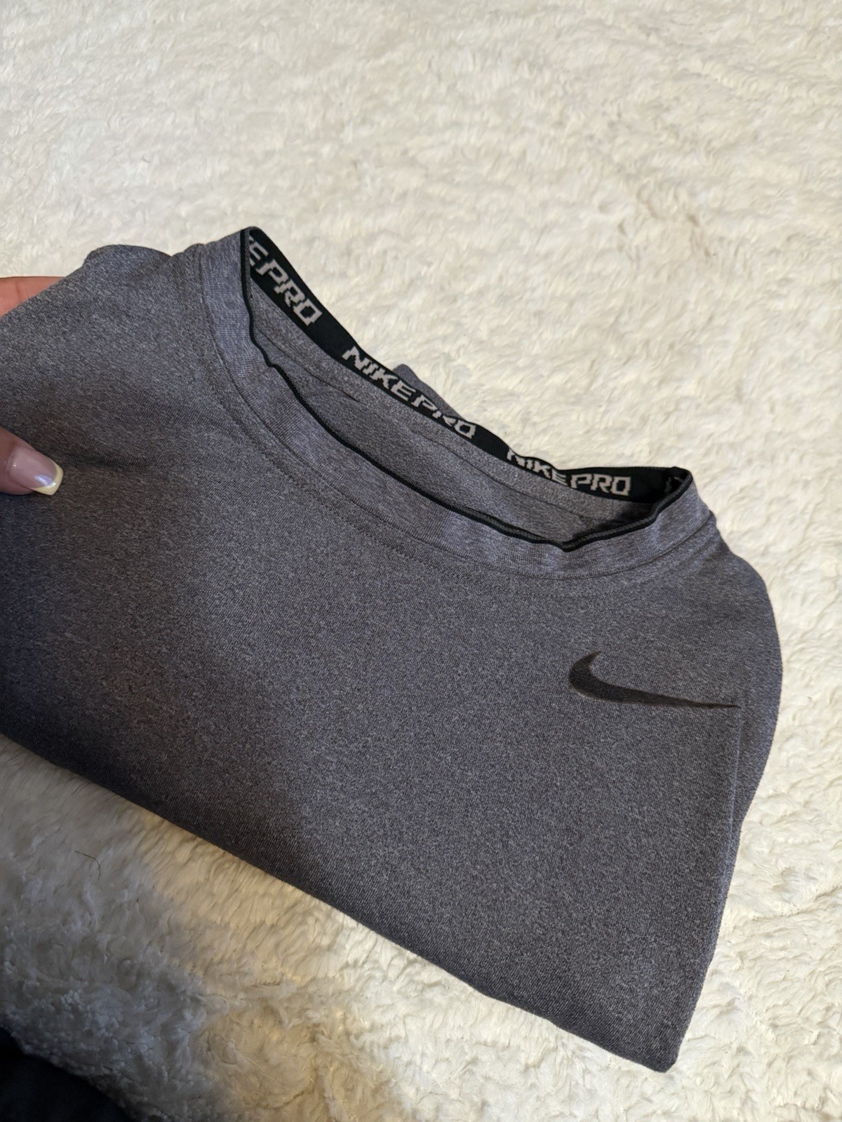 Nike Pro Men's Gray Compression T-Shirt S Long Sleeve Crew Neck Logo Gym gallery