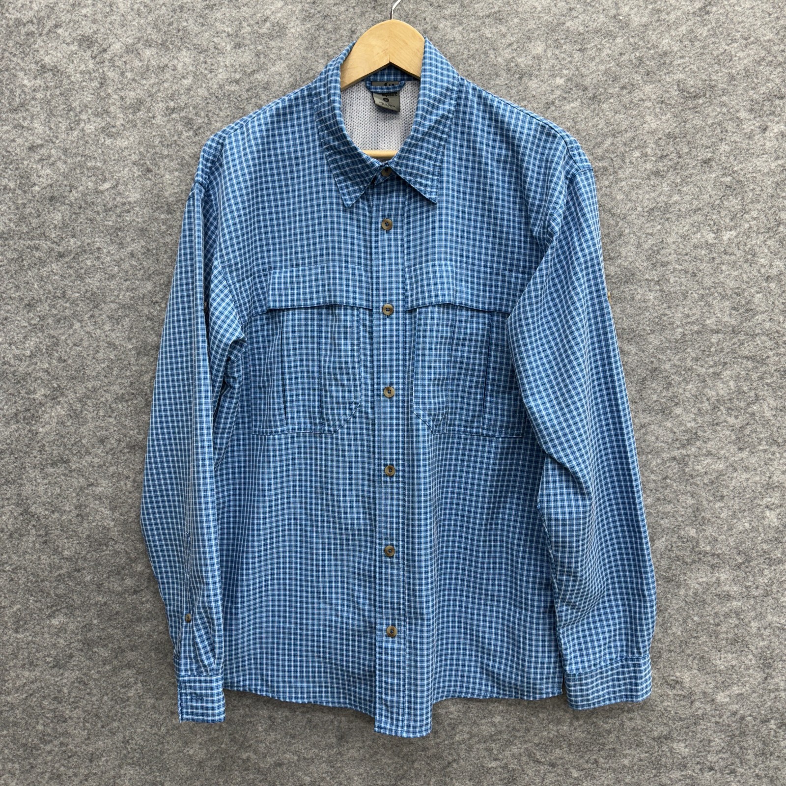 Rugged Exposure Men's Fishing Shirt, M, Long Sleeve Vented Pocket Blue Checker gallery
