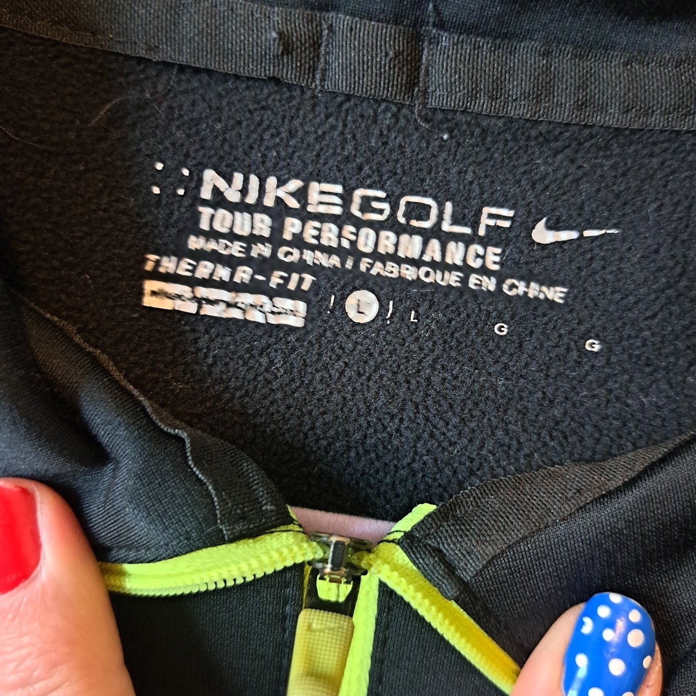 Nike Golf Tour Performance Therma-FIT Mens Large Black Neon Green Quarter Zip gallery