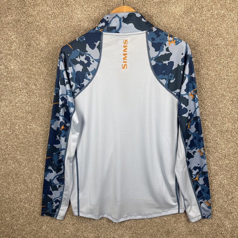 Simms Men's Medium Challenger Solar 1/2 Zip Blue Camo UPF 30+ Sun Protection NEW gallery