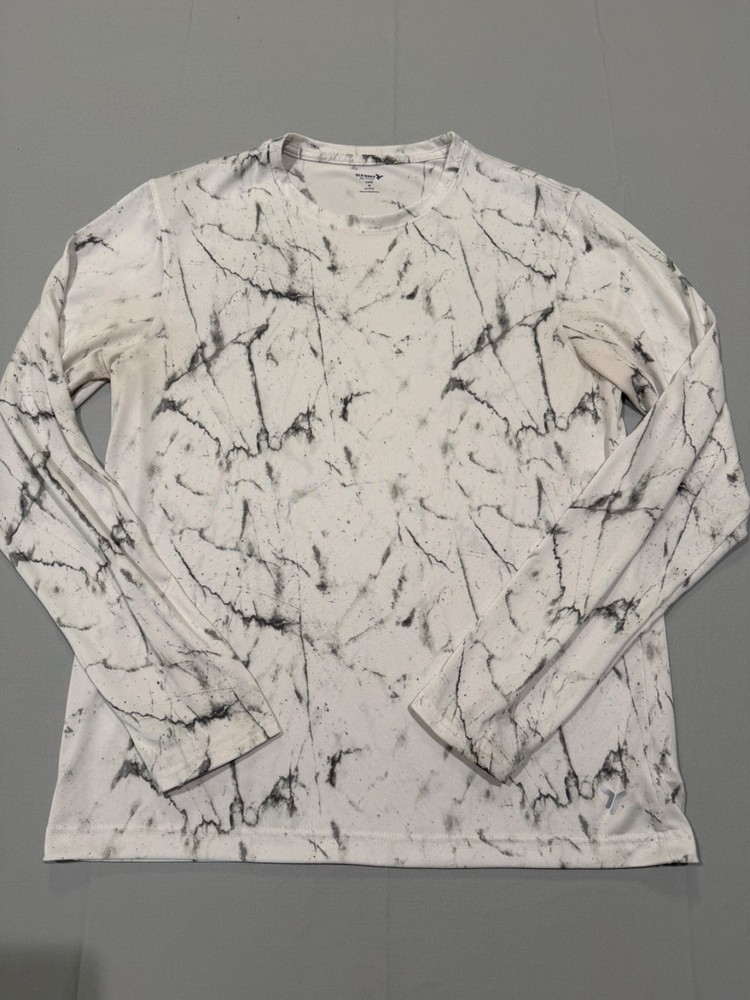 Old Navy Active Core Go Fresh White Marble Print Long Sleeve Shirt Mens M