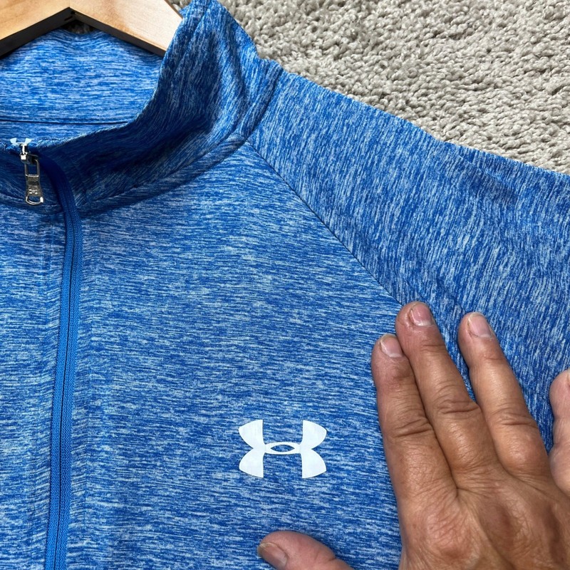 Under Armour Pullover Mens Large Blue Heathered Quarter Zip HeatGear Loose EUC gallery