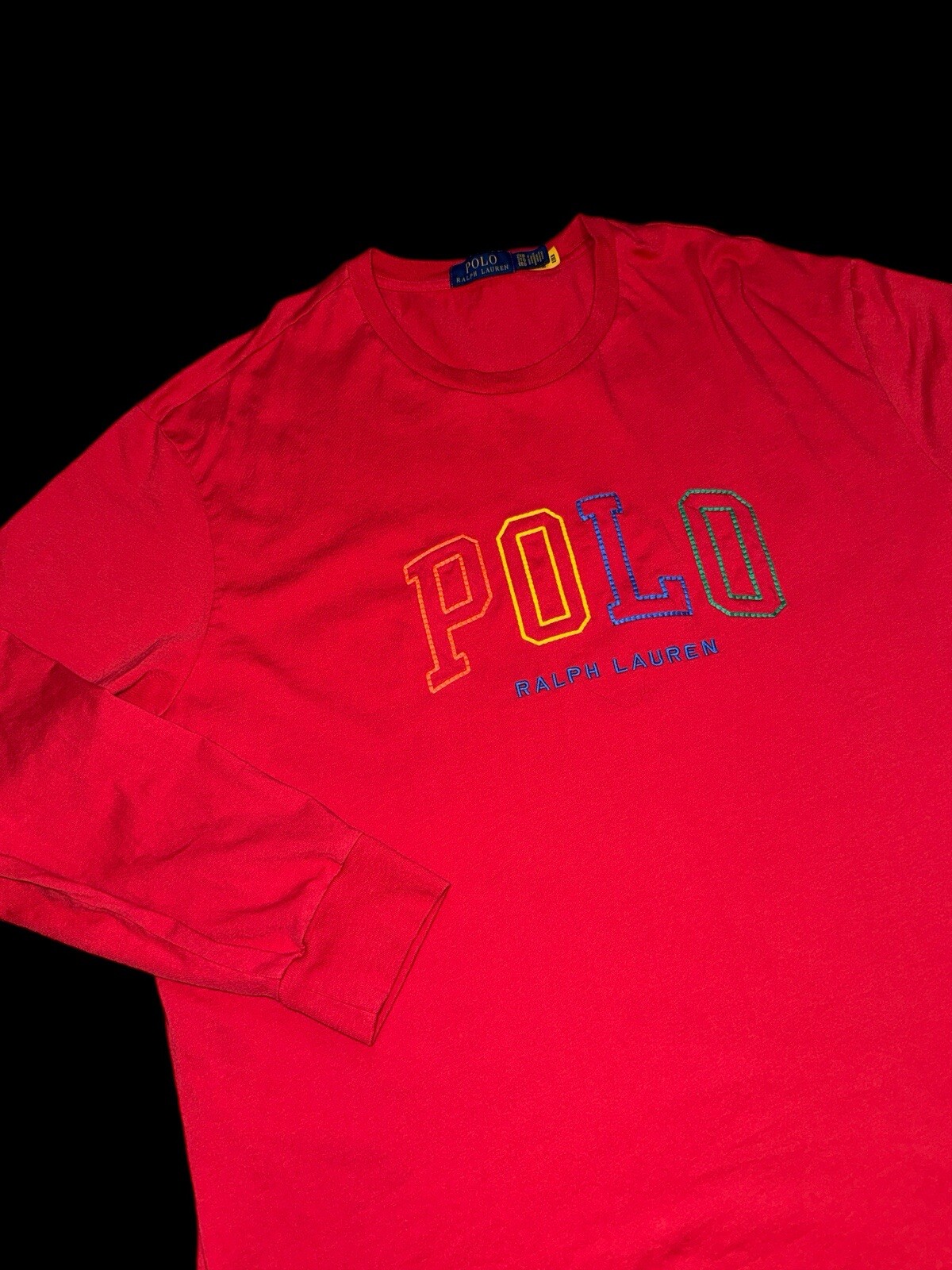 Polo Ralph Lauren Shirt 2XB Red Long Sleeve Rainbow Spell Out Men Pride Crewneck gallery