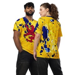 Scotland Soccer Jersey, Rampant Lion Splatter Design Eco Friendly Sports Shirt