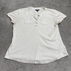 Chaps Henley Shirt Mens XL Solid White Short Sleeve Cotton Casual Pocket Top
