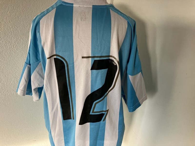 # 12 AFA Soccer light blue and white striped Argentine style jersey mens' size M gallery