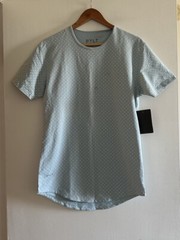 NWT AS IS BYLT Premium Basics Light Blue Polka Dot Drop Cut Short Sleeve Top