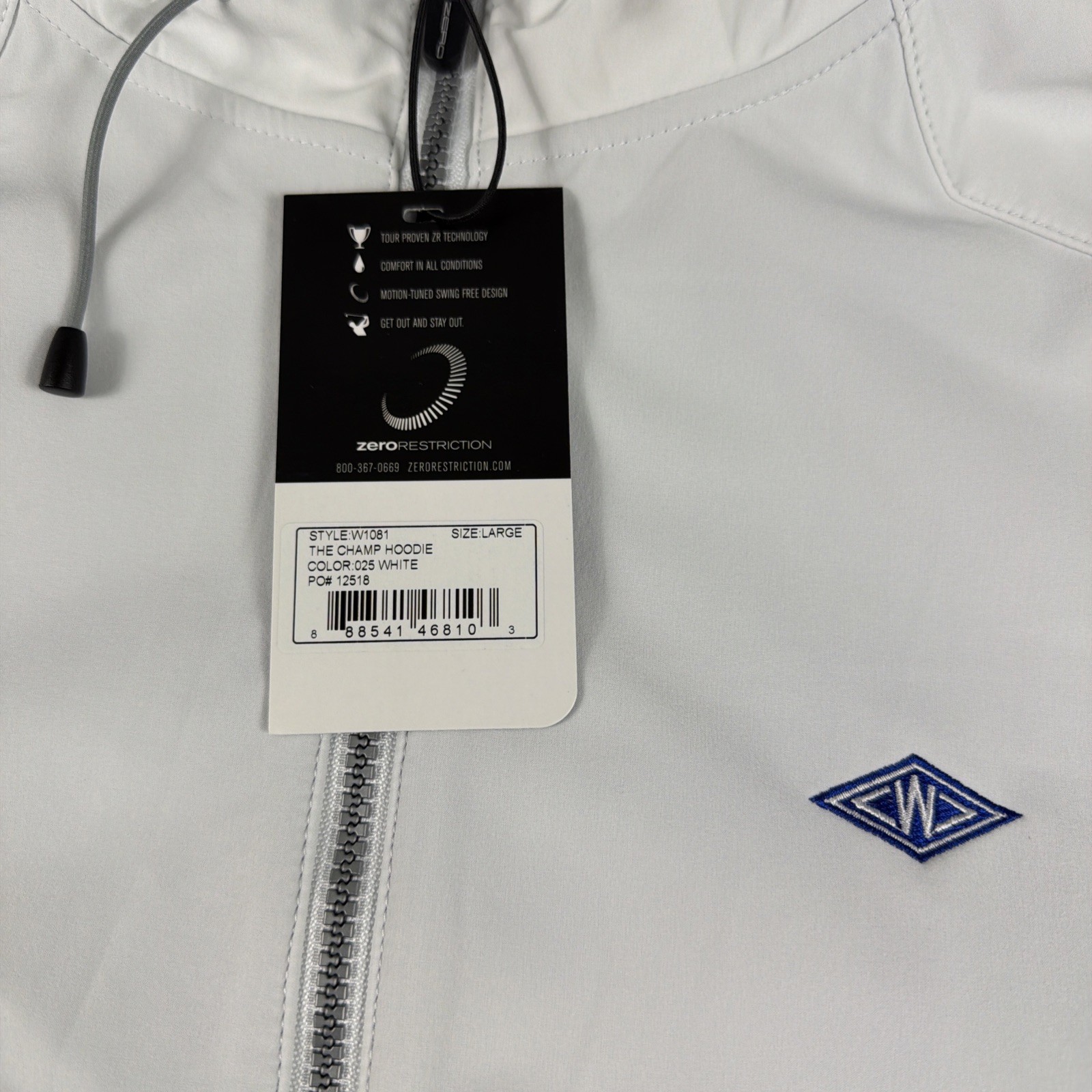 Zero Restriction Golf Jacket Hoodie The Champ Large White Polyester MSRP $235 gallery