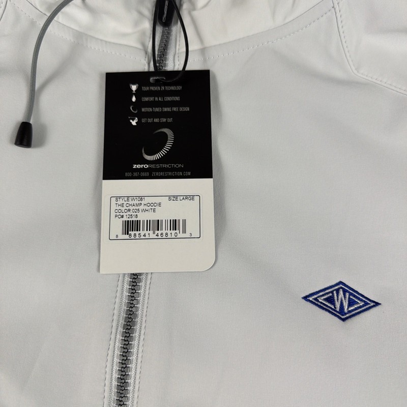 Zero Restriction Golf Jacket Hoodie The Champ Large White Polyester MSRP $235 gallery