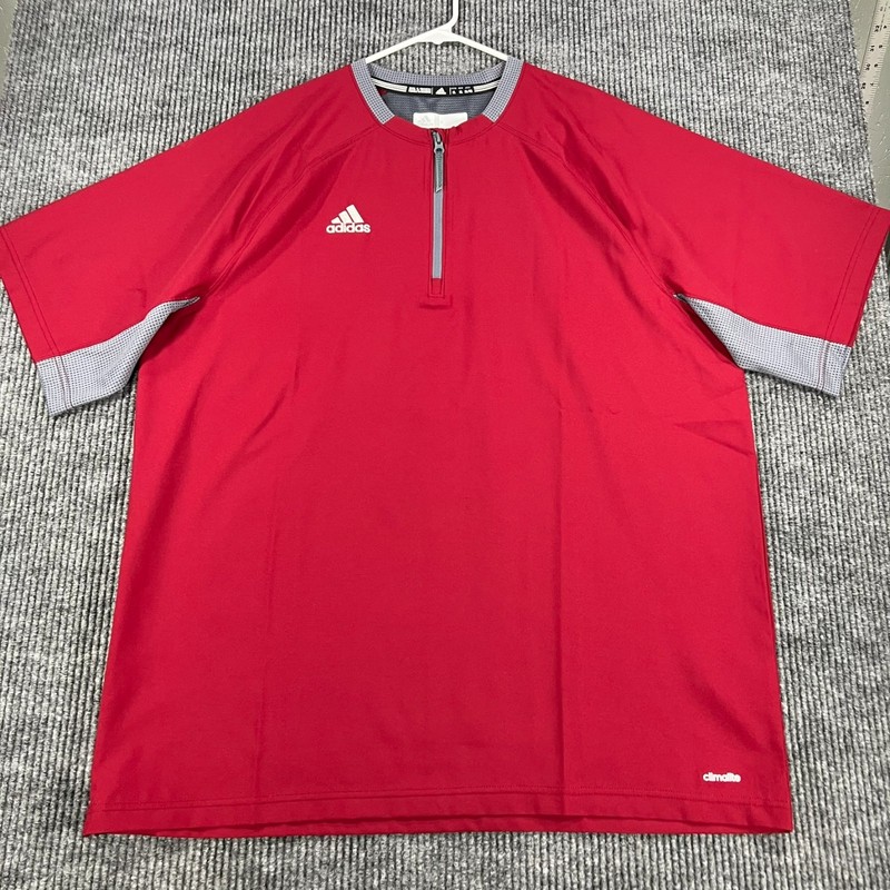 Adidas Pullover Jacket Shirt Mens XL Extra Large Red Maroon Short Sleeve 1/4 Zip gallery