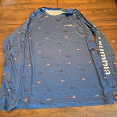 Columbia PFG Mens XL Blue American Flag Fish Terminal Tackle Fishing Shirt