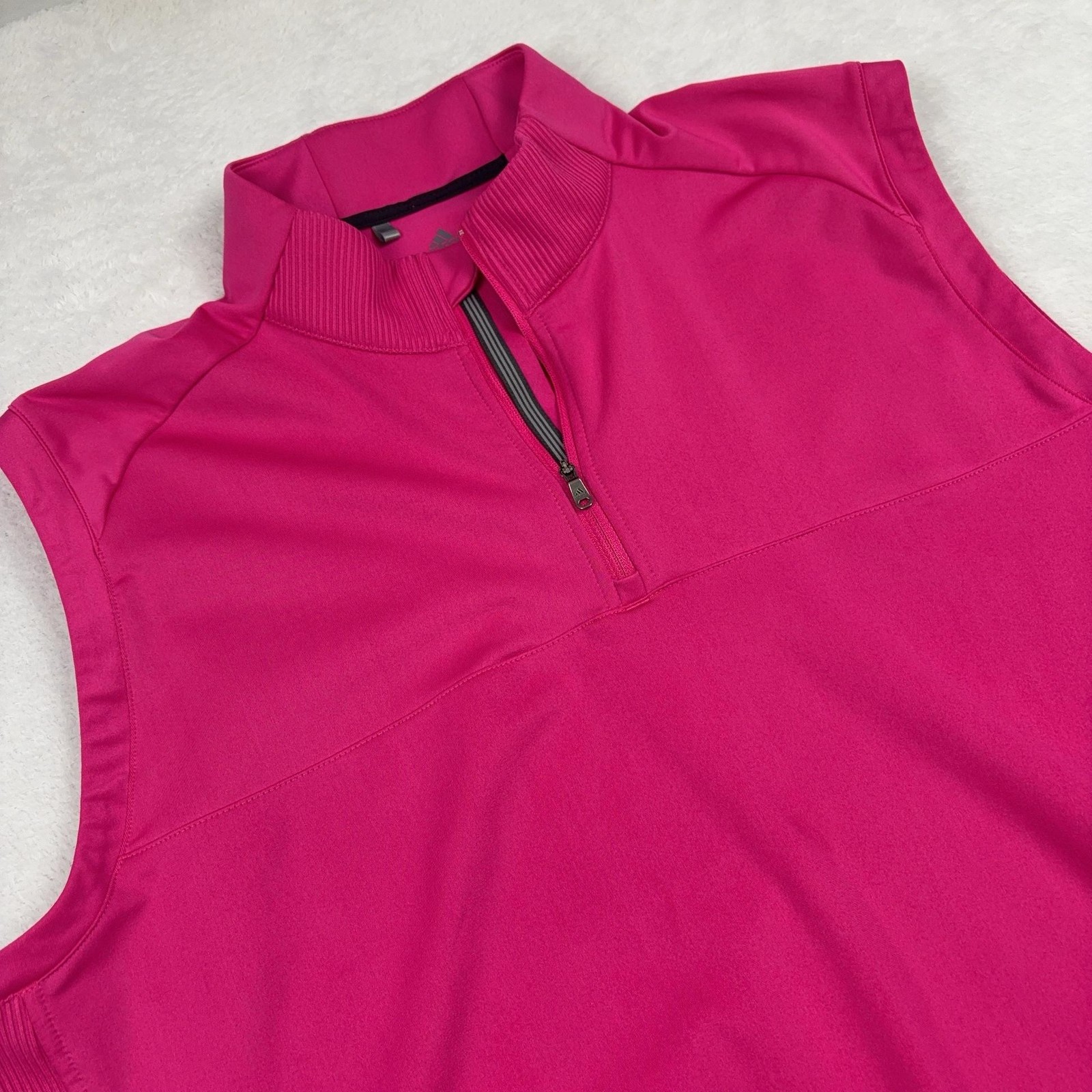 Adidas 1/4 Zip Sleeveless Pullover Men L Pink Golf Tagless Stand-Up Collar gallery