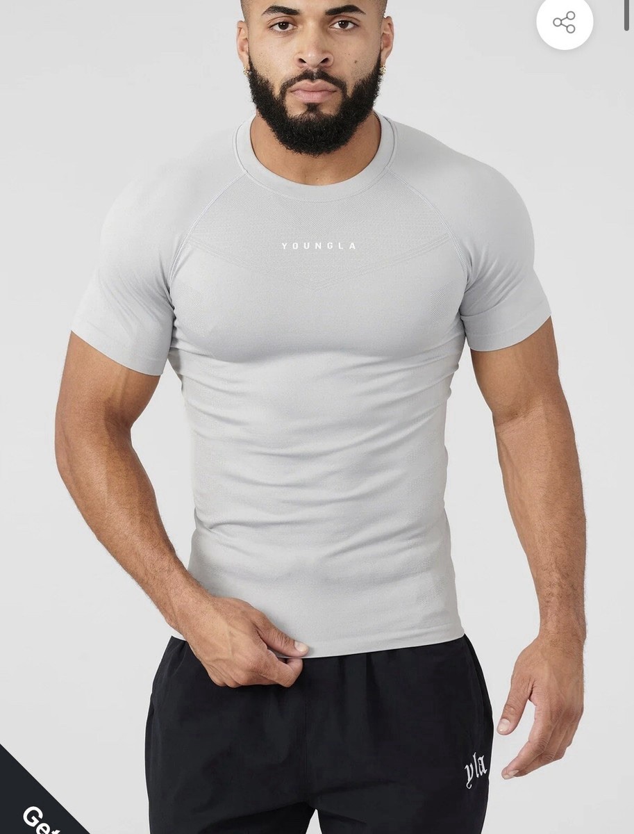 YoungLA SuperVillain Compression Tee GREY Men's SZ Large Gym Training #475 gallery