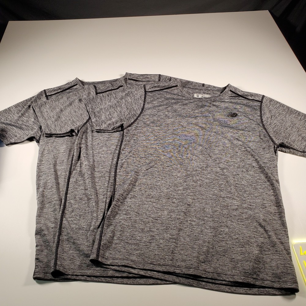 New Balance NB Dry Mens Size Large Heather Gray Short Sleeve Running Shirts 3 PK