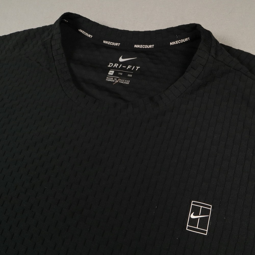 Nike Court Tennis Checkered T-Shirt Men's 2XL Black Stretch Activewear 855279